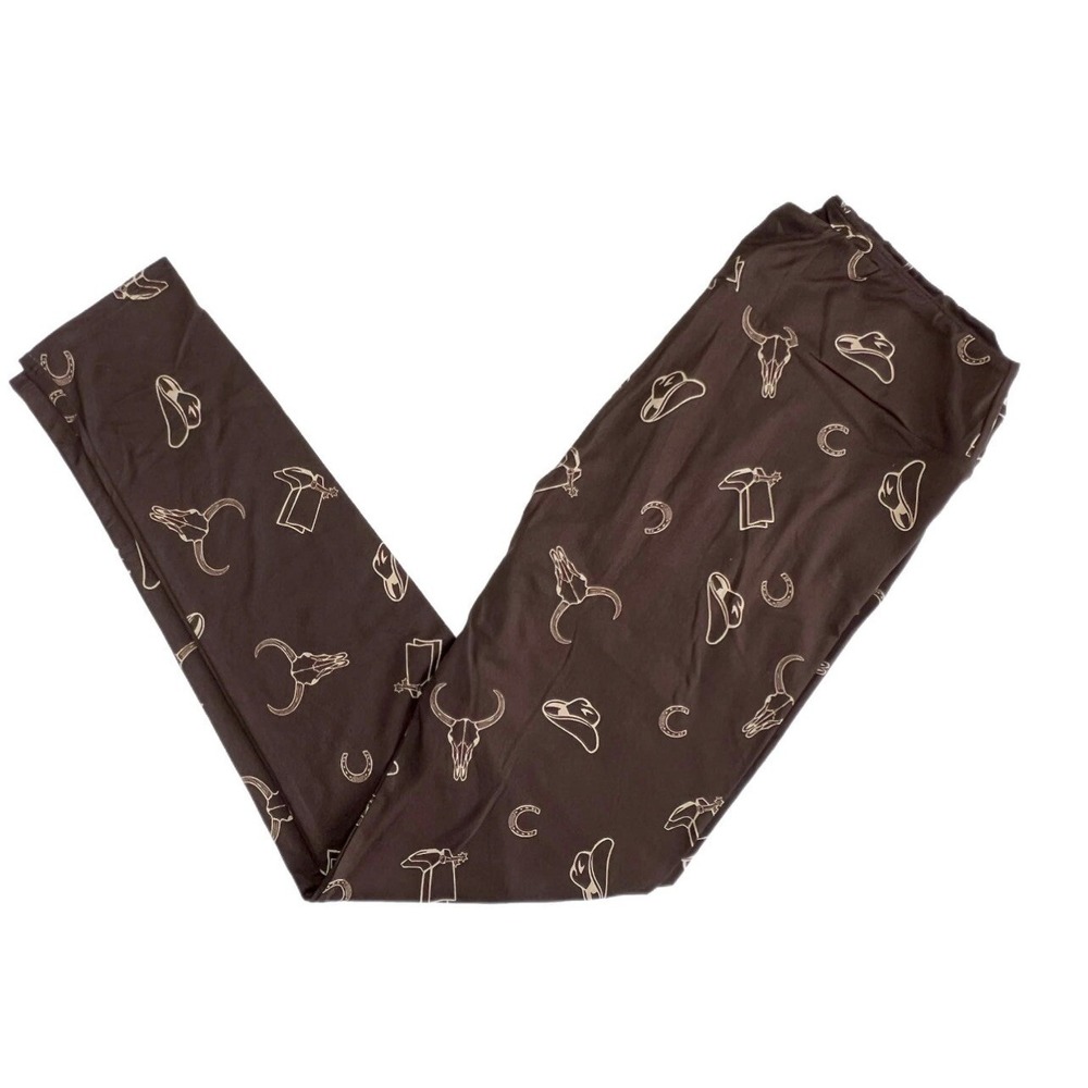 Tc2 LuLaRoe Leggings Brown Cowboy Hat Boots Bull‎  FITS 18/24